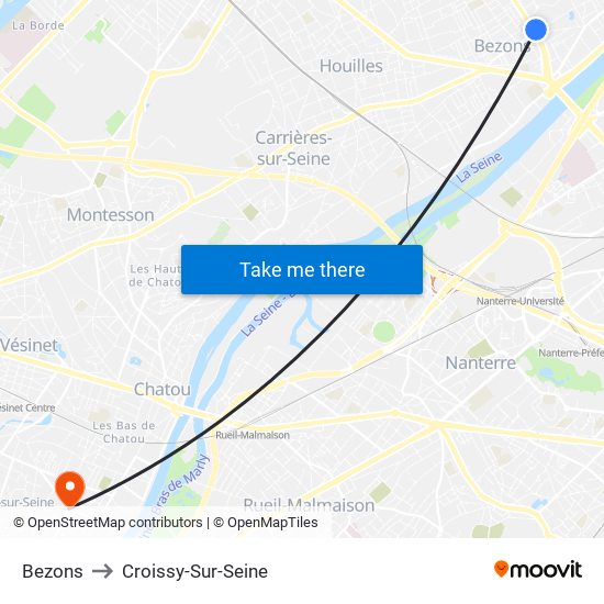 Bezons to Croissy-Sur-Seine map