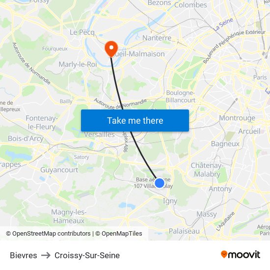 Bievres to Croissy-Sur-Seine map