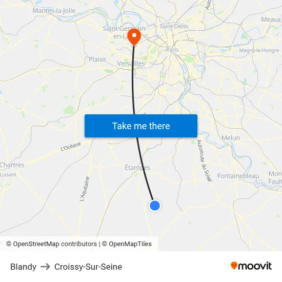 Blandy to Croissy-Sur-Seine map