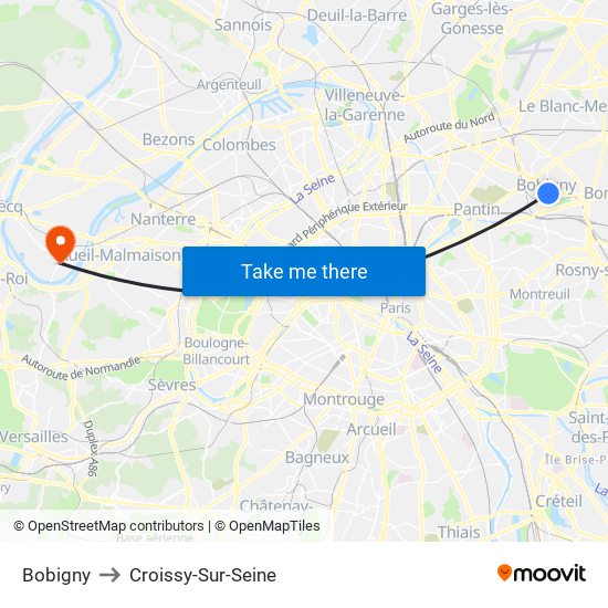 Bobigny to Croissy-Sur-Seine map