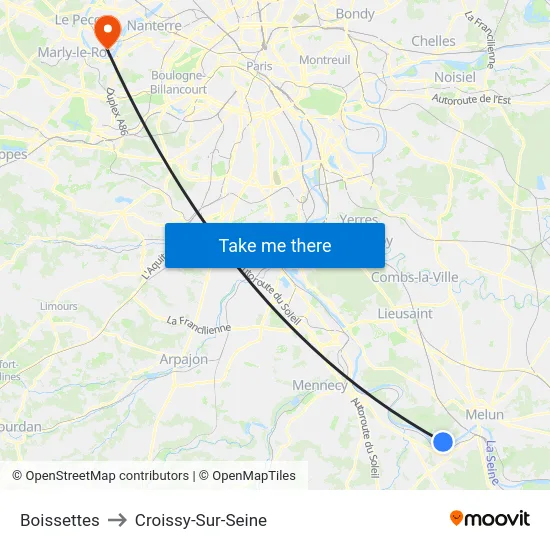 Boissettes to Croissy-Sur-Seine map