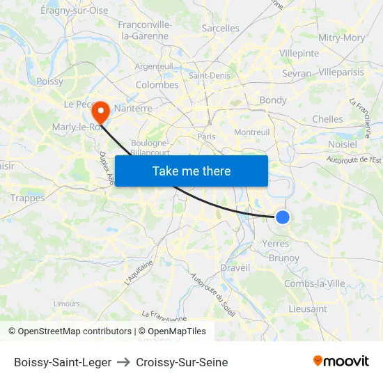 Boissy-Saint-Leger to Croissy-Sur-Seine map