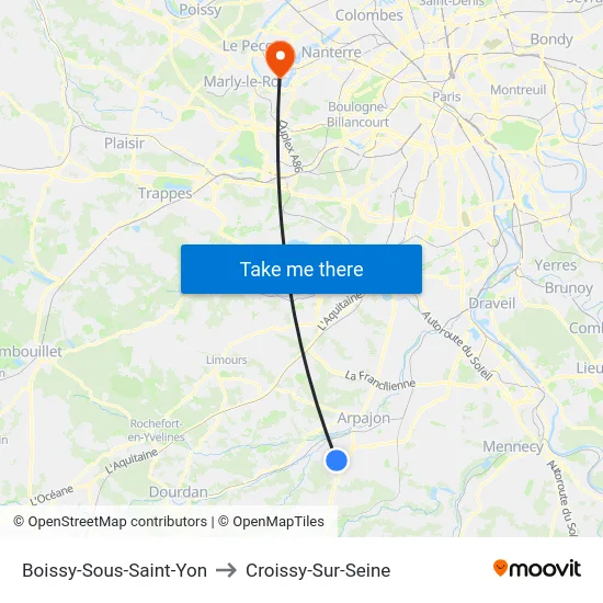 Boissy-Sous-Saint-Yon to Croissy-Sur-Seine map