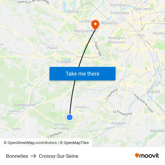Bonnelles to Croissy-Sur-Seine map