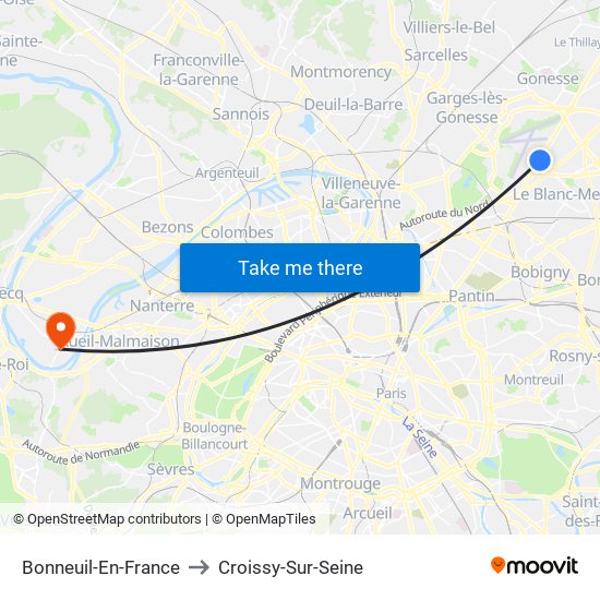 Bonneuil-En-France to Croissy-Sur-Seine map