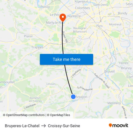 Bruyeres-Le-Chatel to Croissy-Sur-Seine map