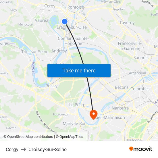 Cergy to Croissy-Sur-Seine map