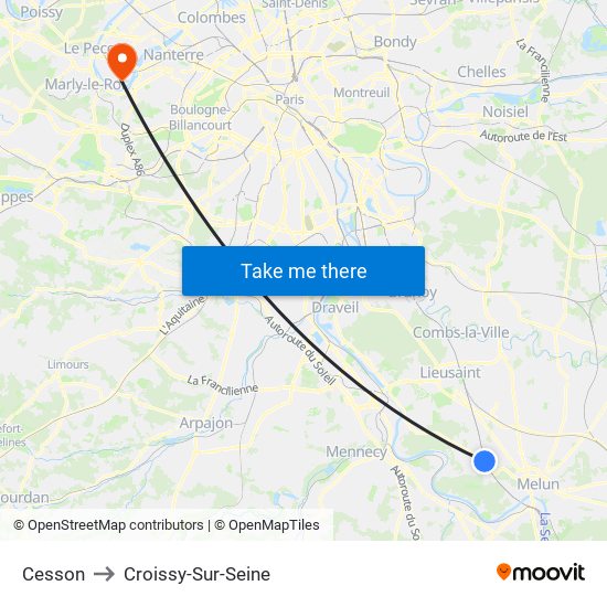 Cesson to Croissy-Sur-Seine map