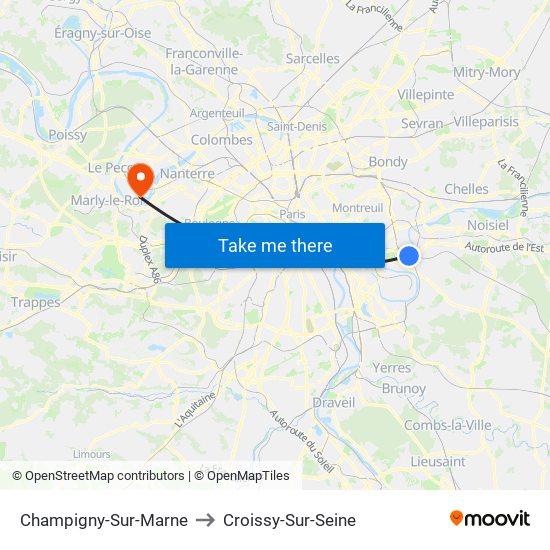 Champigny-Sur-Marne to Croissy-Sur-Seine map