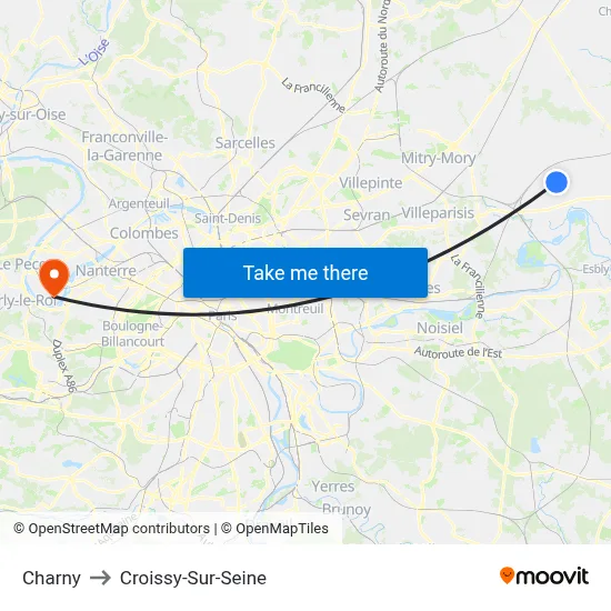 Charny to Croissy-Sur-Seine map