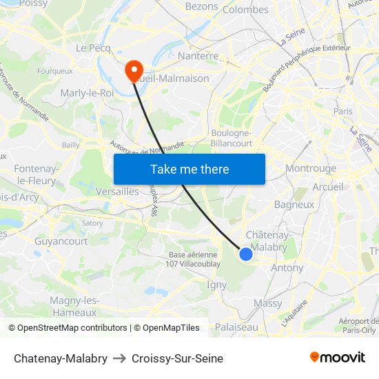 Chatenay-Malabry to Croissy-Sur-Seine map