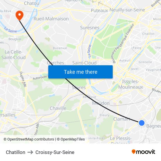 Chatillon to Croissy-Sur-Seine map