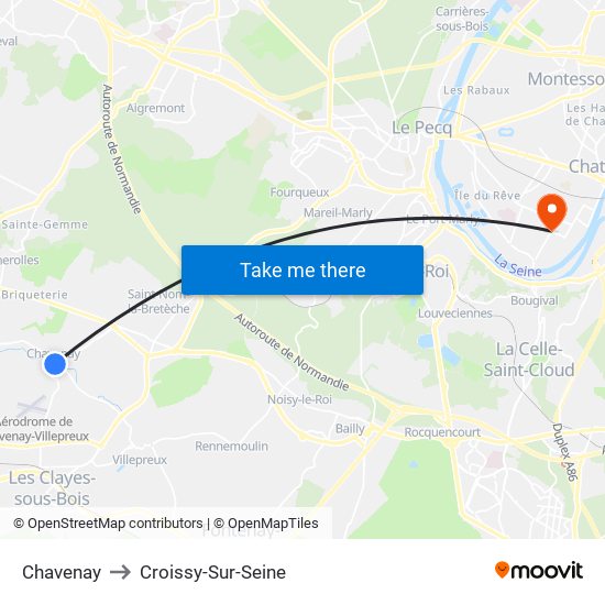 Chavenay to Croissy-Sur-Seine map