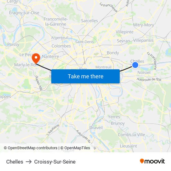 Chelles to Croissy-Sur-Seine map