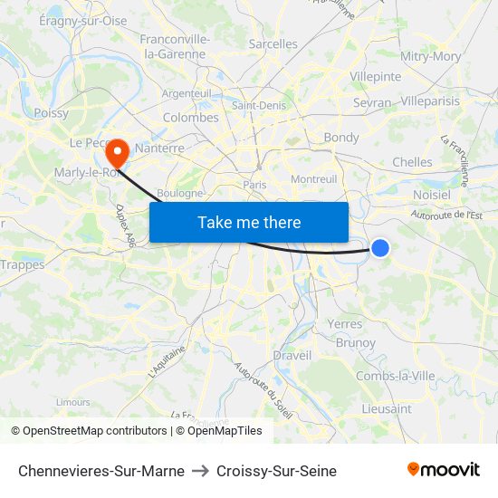 Chennevieres-Sur-Marne to Croissy-Sur-Seine map