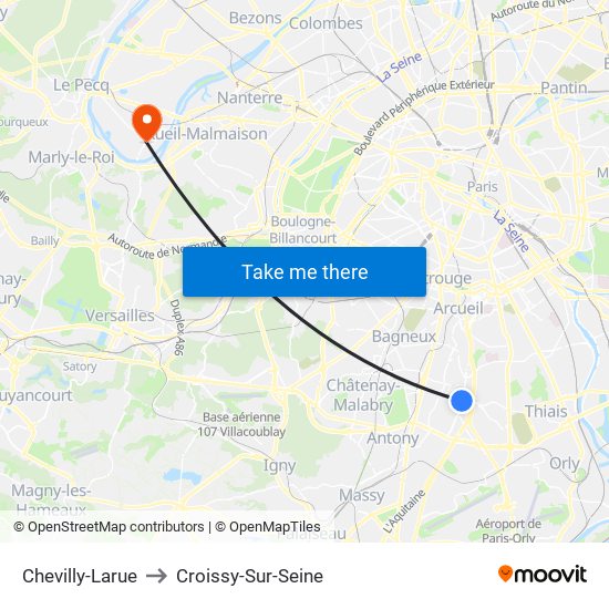 Chevilly-Larue to Croissy-Sur-Seine map