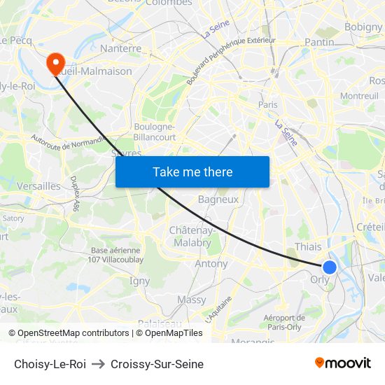 Choisy-Le-Roi to Croissy-Sur-Seine map