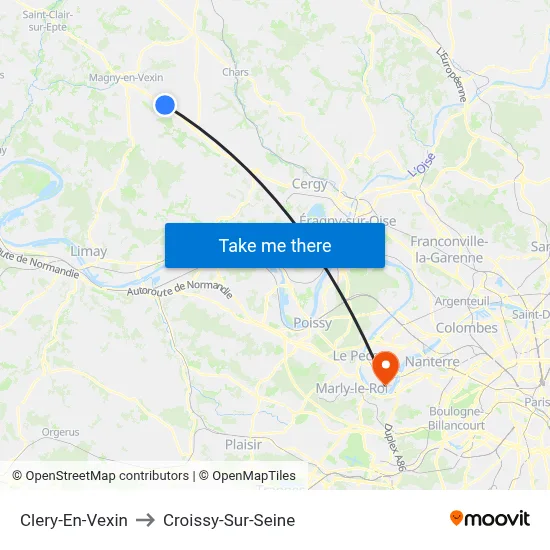 Clery-En-Vexin to Croissy-Sur-Seine map