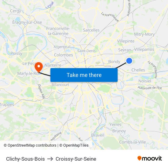 Clichy-Sous-Bois to Croissy-Sur-Seine map