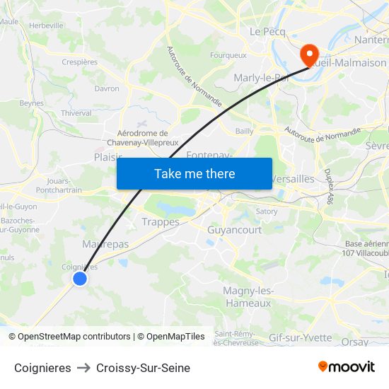 Coignieres to Croissy-Sur-Seine map