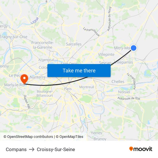 Compans to Croissy-Sur-Seine map
