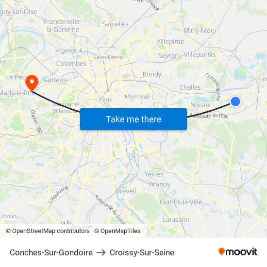 Conches-Sur-Gondoire to Croissy-Sur-Seine map