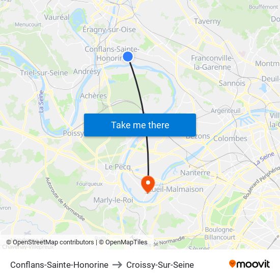 Conflans-Sainte-Honorine to Croissy-Sur-Seine map