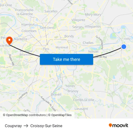Coupvray to Croissy-Sur-Seine map