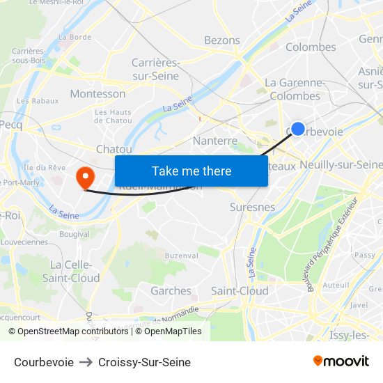 Courbevoie to Croissy-Sur-Seine map