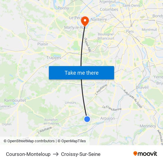 Courson-Monteloup to Croissy-Sur-Seine map