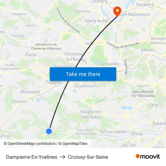 Dampierre-En-Yvelines to Croissy-Sur-Seine map