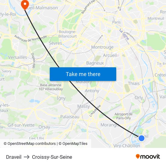 Draveil to Croissy-Sur-Seine map