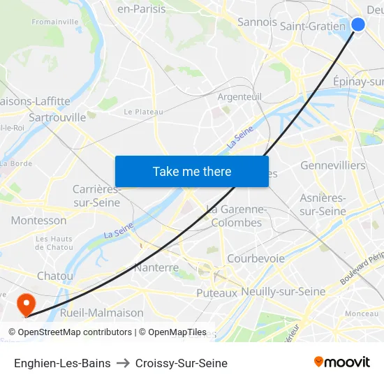 Enghien-Les-Bains to Croissy-Sur-Seine map