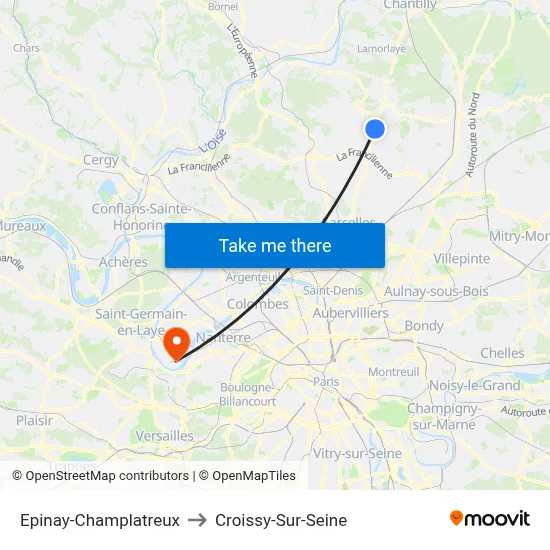 Epinay-Champlatreux to Croissy-Sur-Seine map
