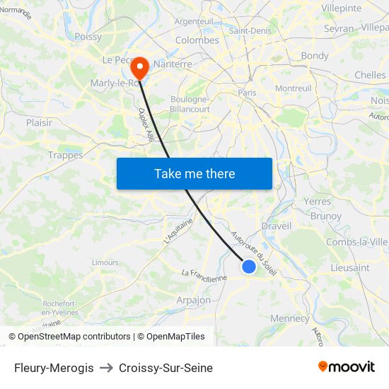 Fleury-Merogis to Croissy-Sur-Seine map