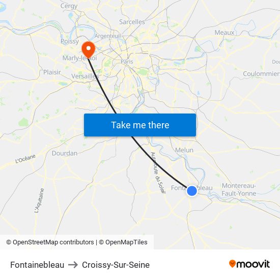 Fontainebleau to Croissy-Sur-Seine map