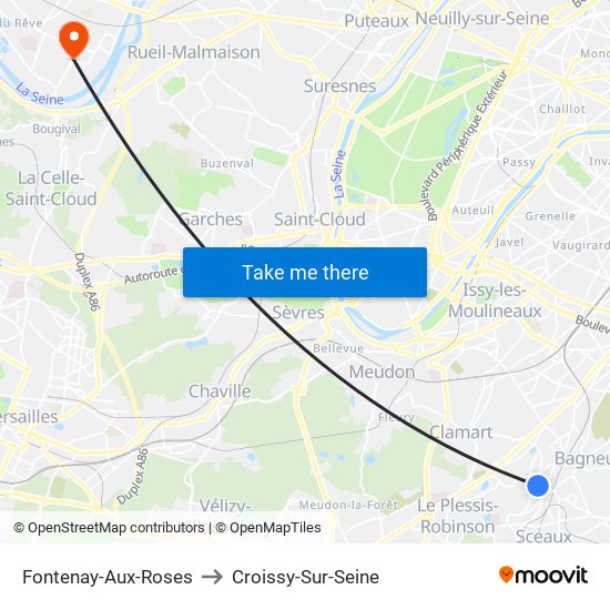 Fontenay-Aux-Roses to Croissy-Sur-Seine map