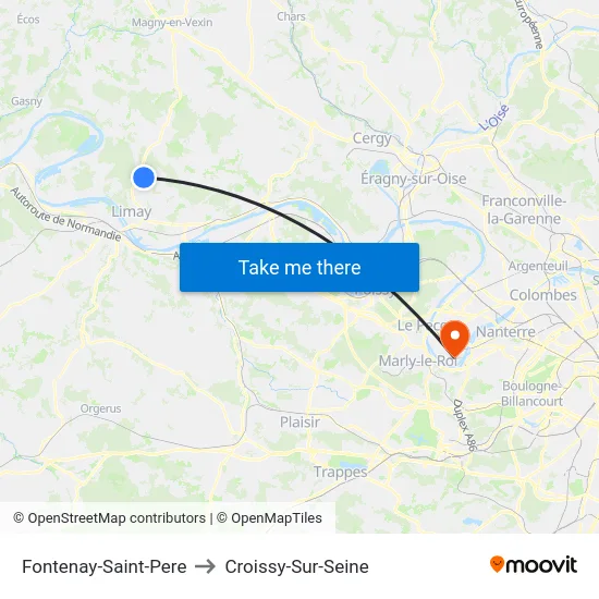 Fontenay-Saint-Pere to Croissy-Sur-Seine map