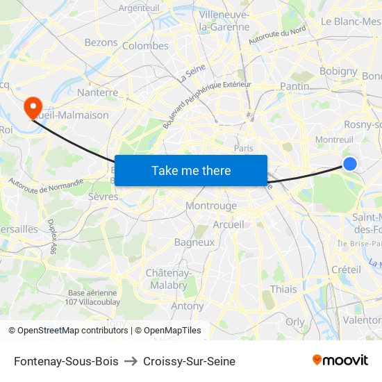 Fontenay-Sous-Bois to Croissy-Sur-Seine map