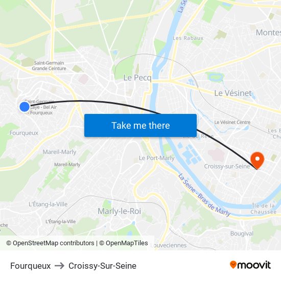 Fourqueux to Croissy-Sur-Seine map
