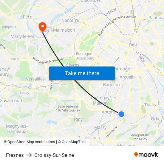 Fresnes to Croissy-Sur-Seine map