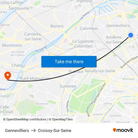 Gennevilliers to Croissy-Sur-Seine map