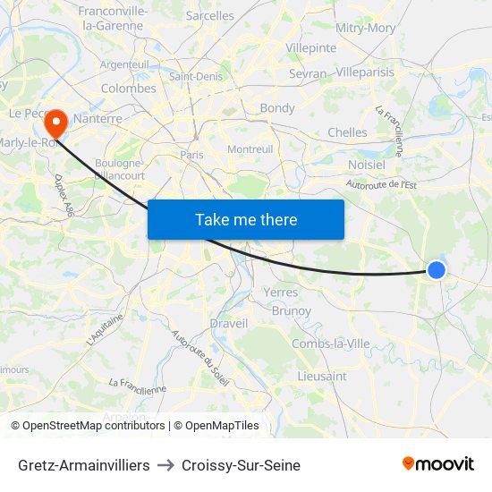 Gretz-Armainvilliers to Croissy-Sur-Seine map
