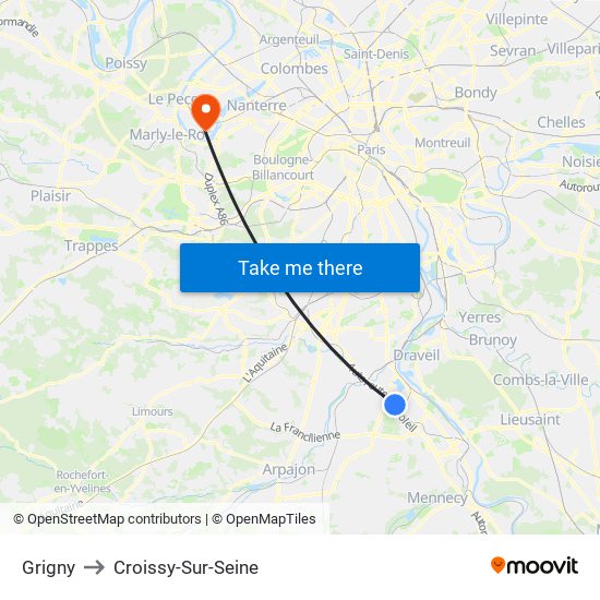 Grigny to Croissy-Sur-Seine map