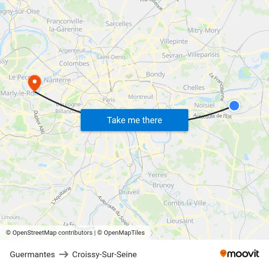 Guermantes to Croissy-Sur-Seine map