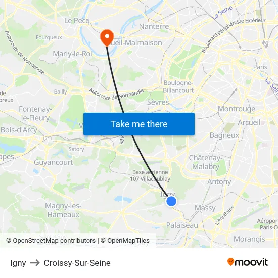 Igny to Croissy-Sur-Seine map