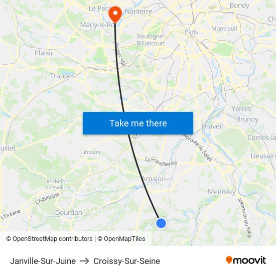 Janville-Sur-Juine to Croissy-Sur-Seine map