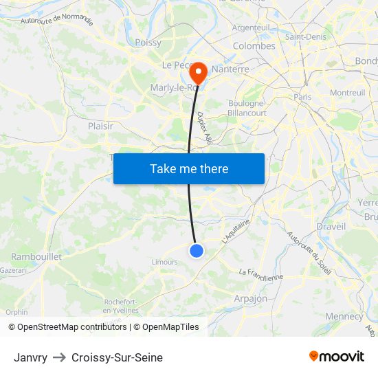 Janvry to Croissy-Sur-Seine map