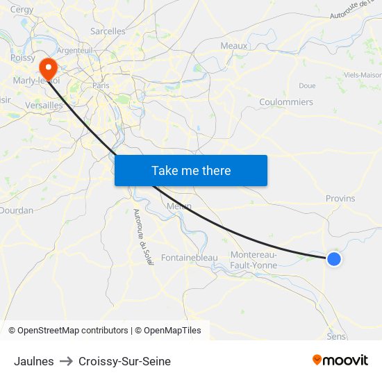 Jaulnes to Croissy-Sur-Seine map