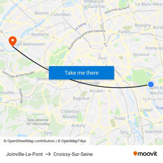 Joinville-Le-Pont to Croissy-Sur-Seine map